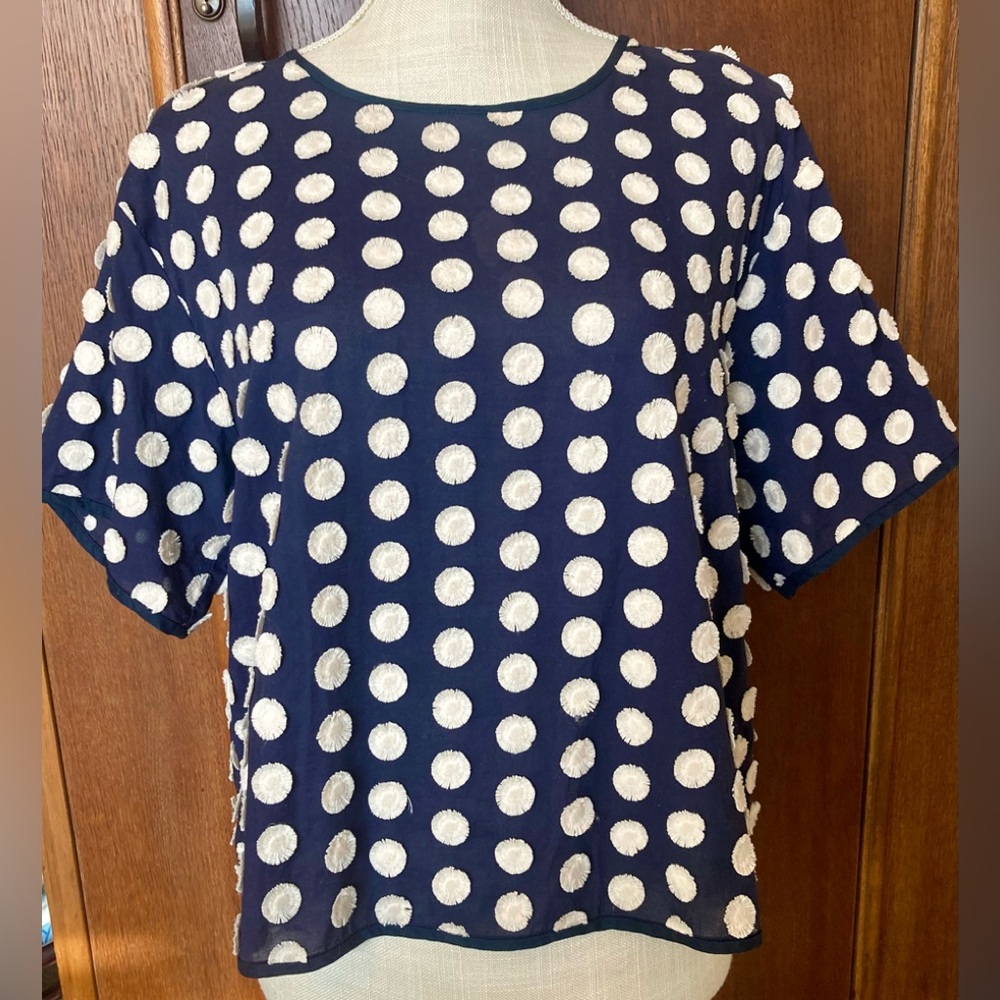 Madewell Blouse, Navy Blue with Embroidered Flowers, sz Medium